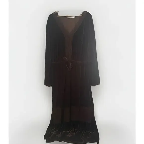 white christmas dresses 90s Brown Velvet Long Sleeve Maxi Dress main image 0